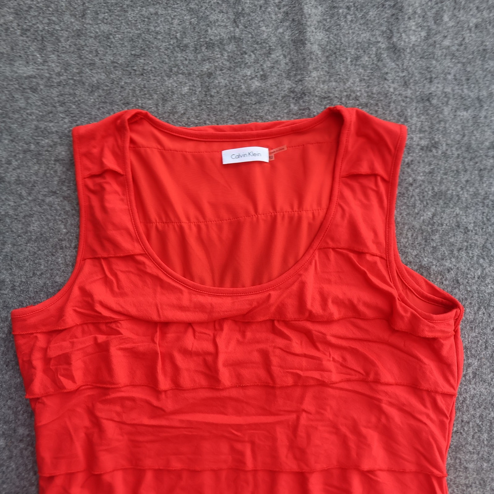 Calvin Klein Red Tiered T-Shirt Dress 12 Sleeveless Stretch Desk to Dinner - Picture 9 of 13